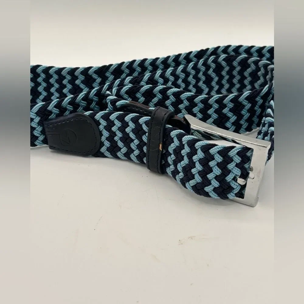 Nazareno Gabrielli Made In Italy Woven Canvas & Leather Belt SIZE 42/110 Blue